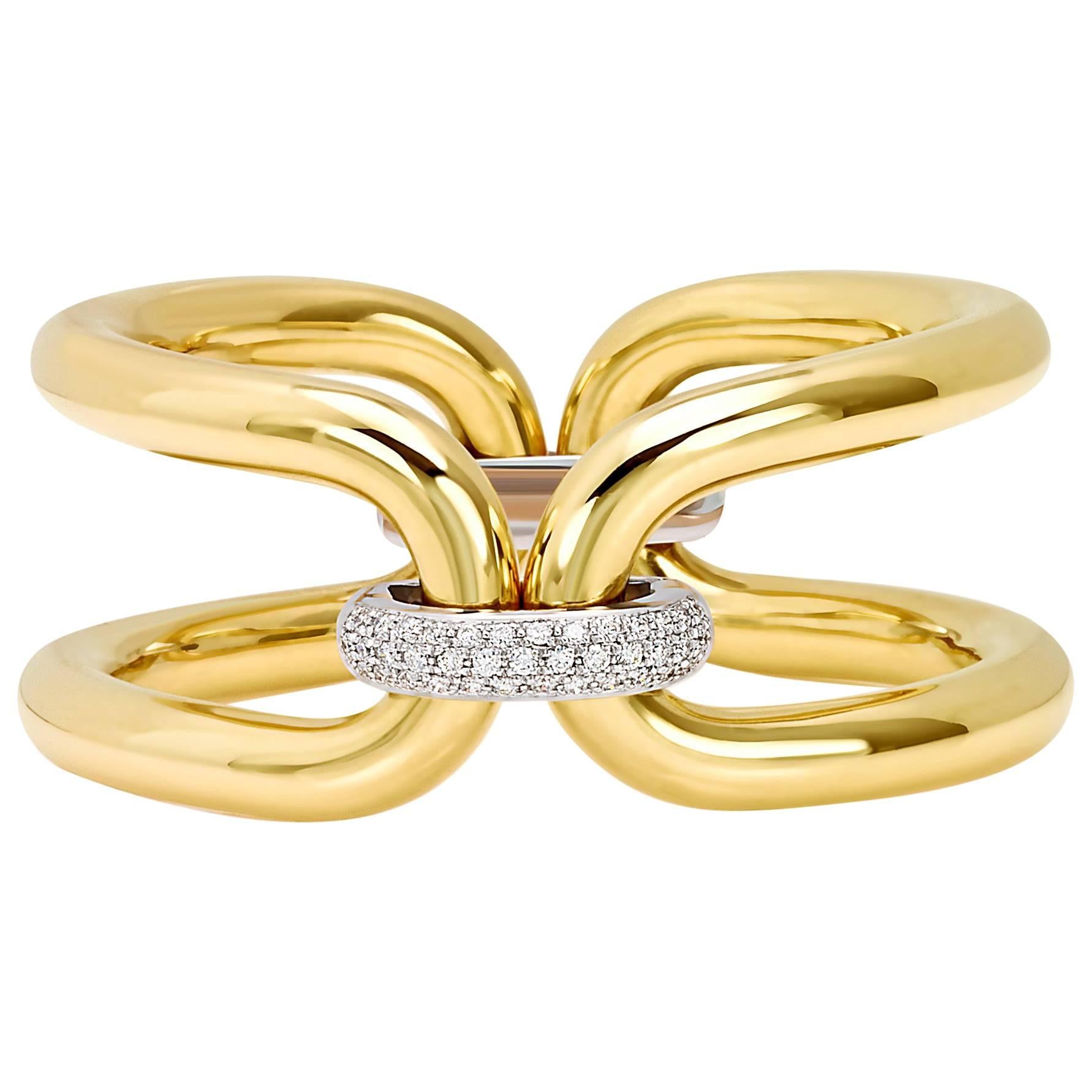 Roberta Collection Bangle 18 Karat Yellow and White Gold and Diamonds