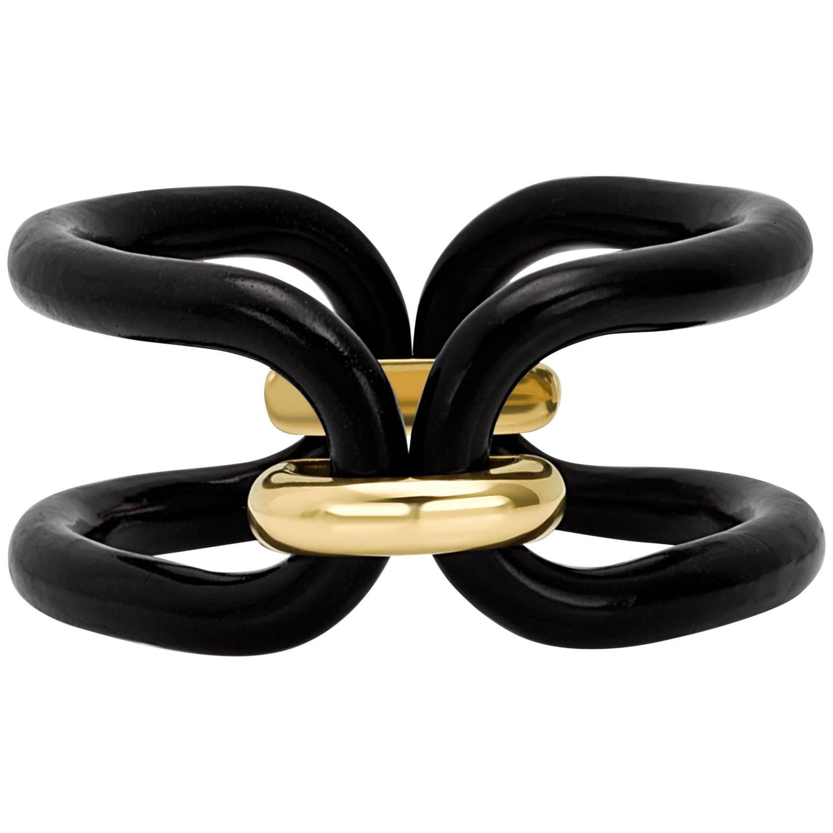 Roberta Collection Bangle 18 Karat Yellow Gold and Ebony