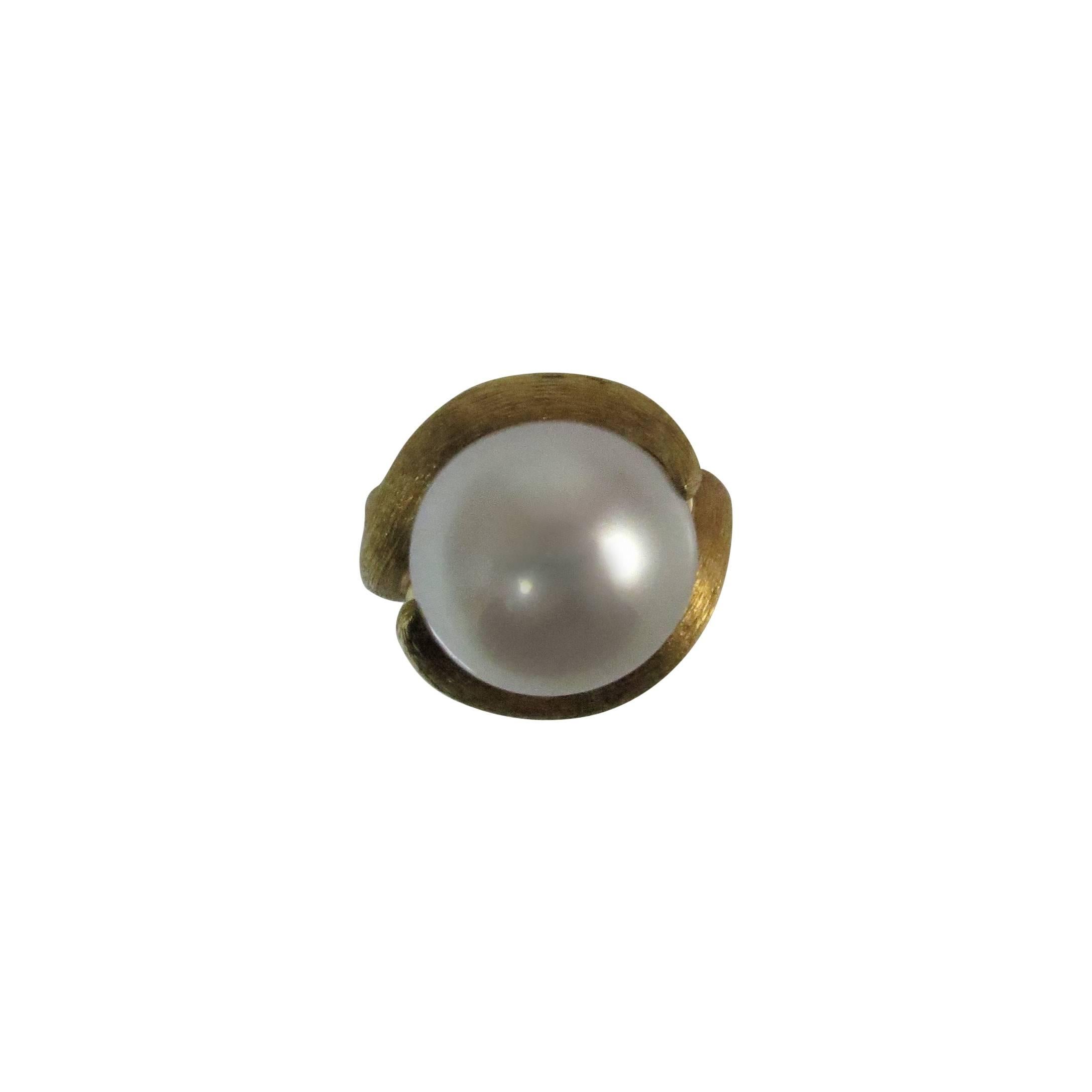 Henry Dunay 18K Yellow Gold Sabi Finish South Sea Pearl Ring For Sale