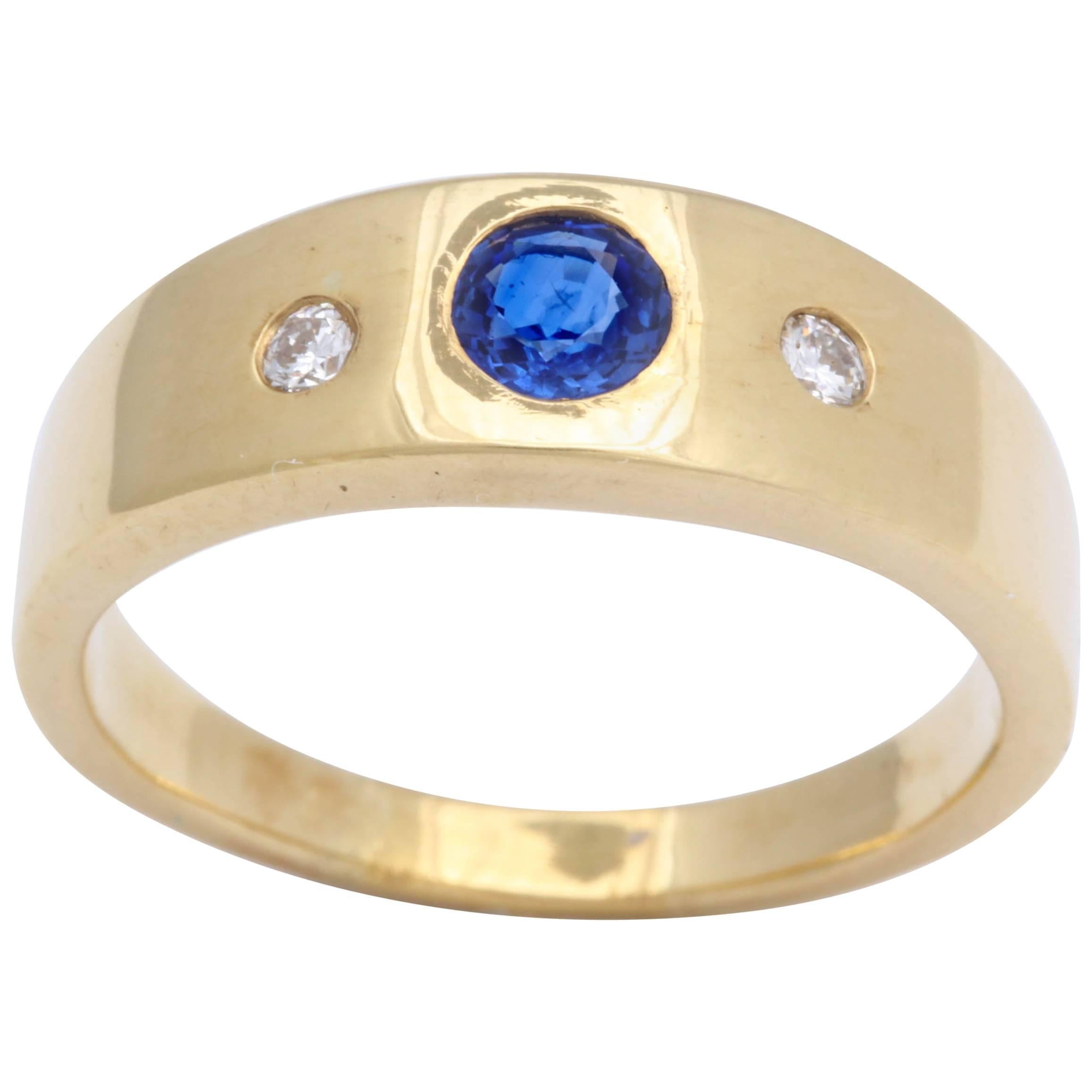 Blue Sapphire and Diamond Band Ring For Sale