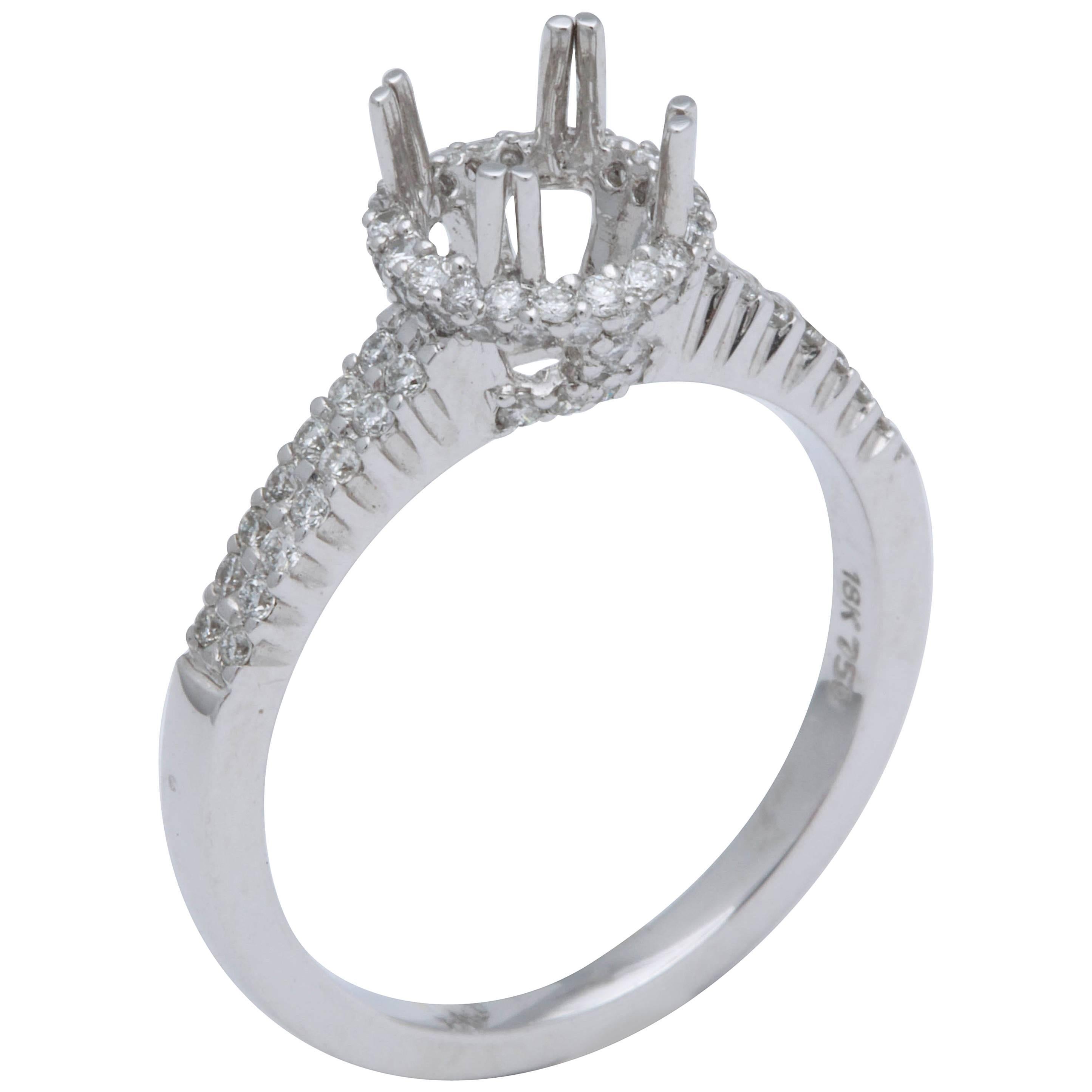 White Gold and Diamond Halo Solitaire Mounting For Sale