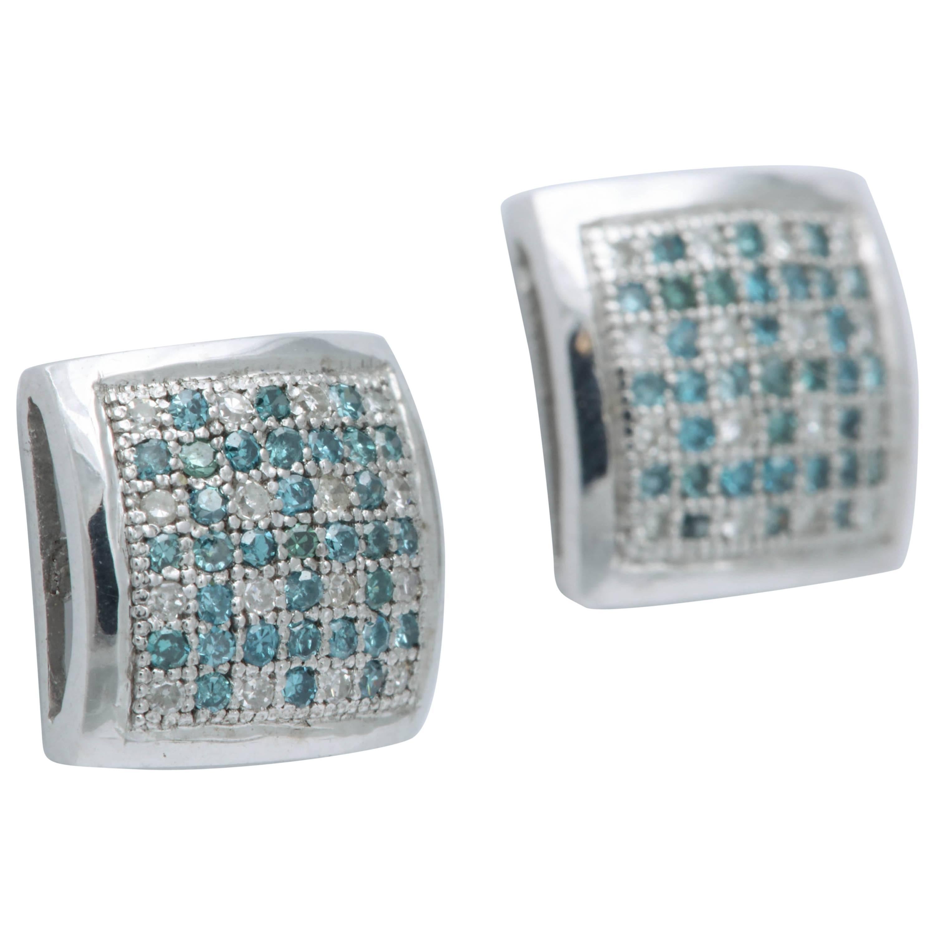 Blue and White Diamond Earrings For Sale