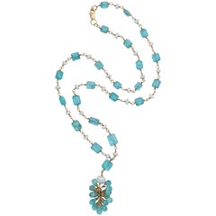 Vintage Apatite Wrapped Tassle Necklace