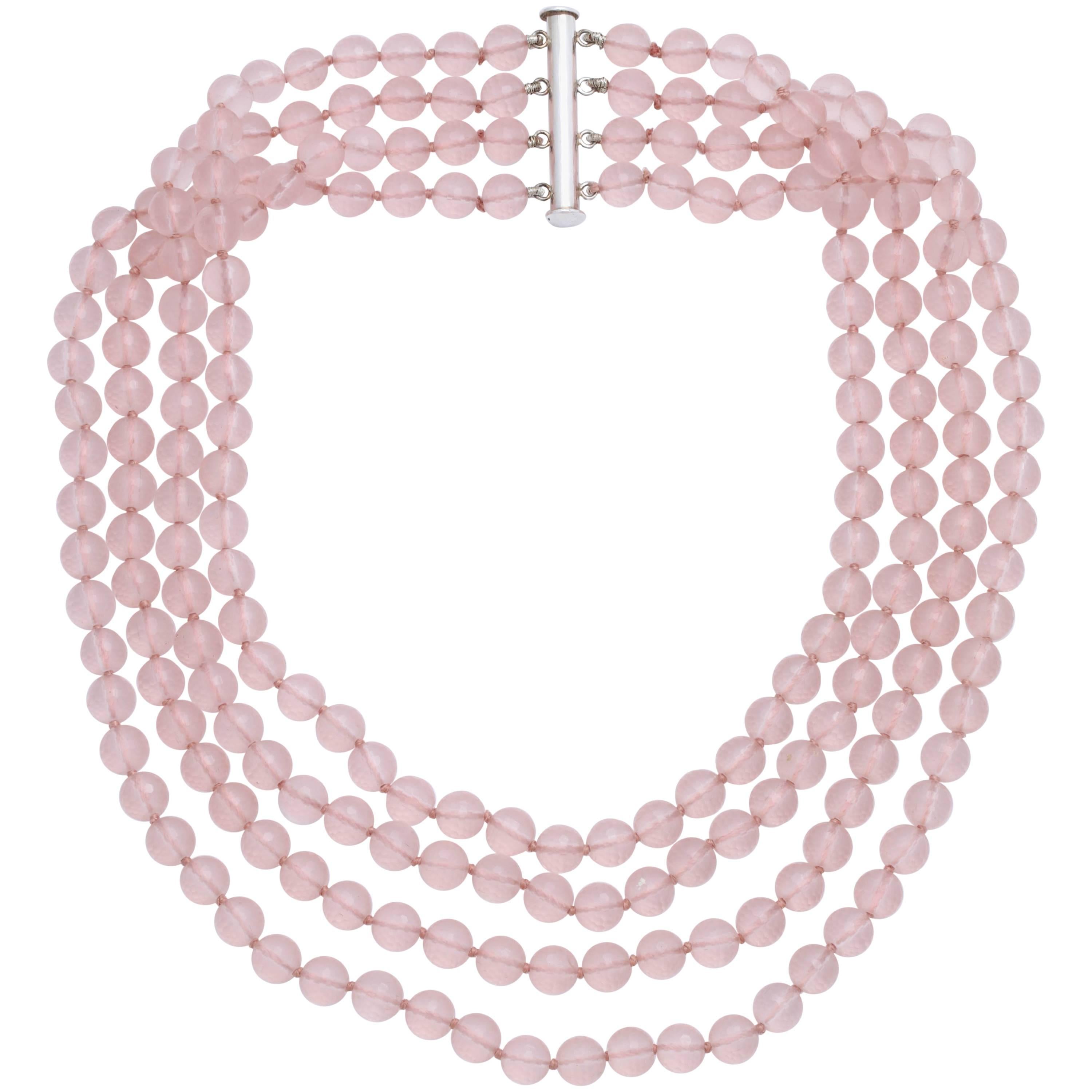 Rose Quartz Bead Necklace For Sale