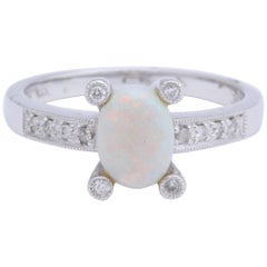 Natural Australian Opal Diamond White Gold Ring