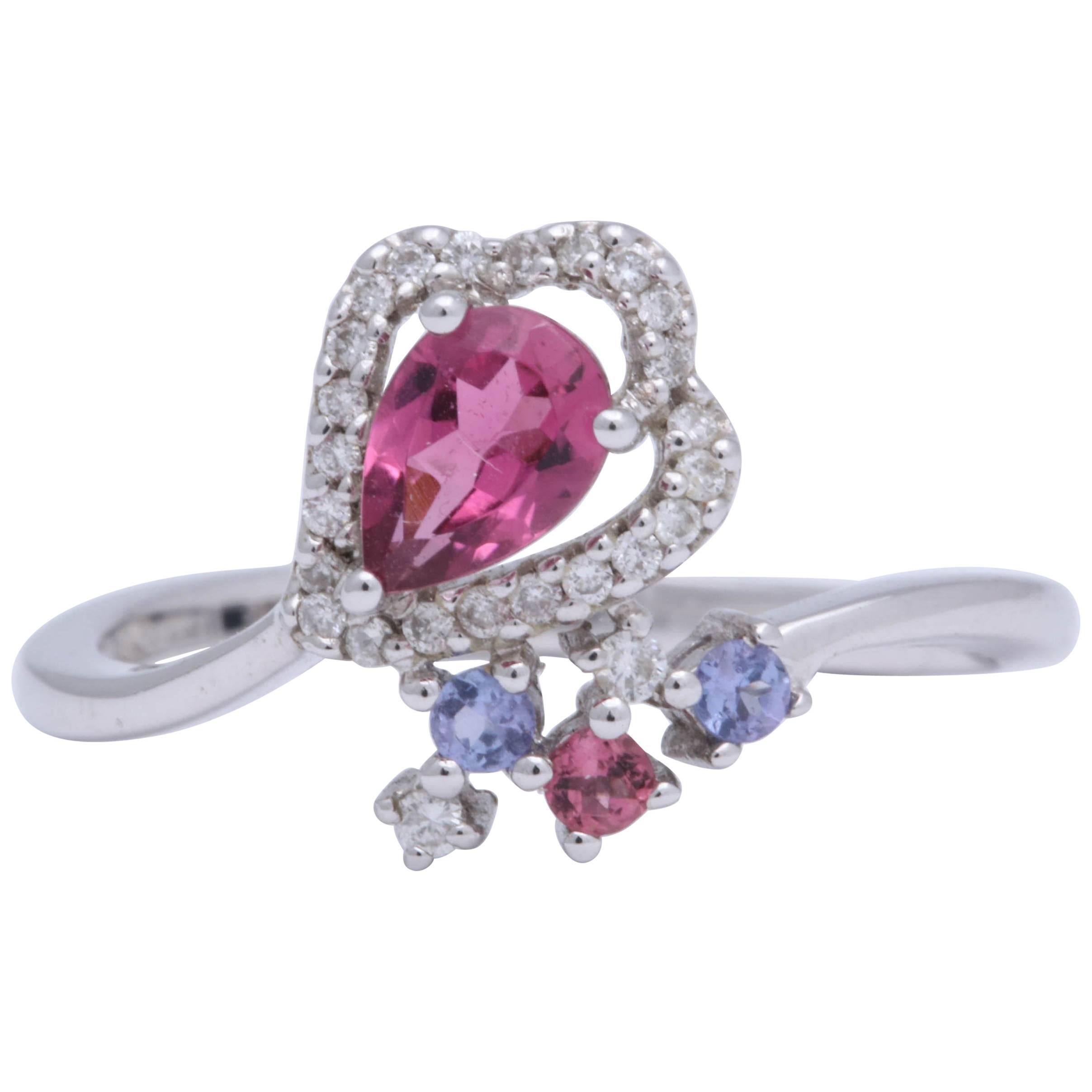 Pink Tourmaline Tanzanite Diamond White Gold Ring For Sale