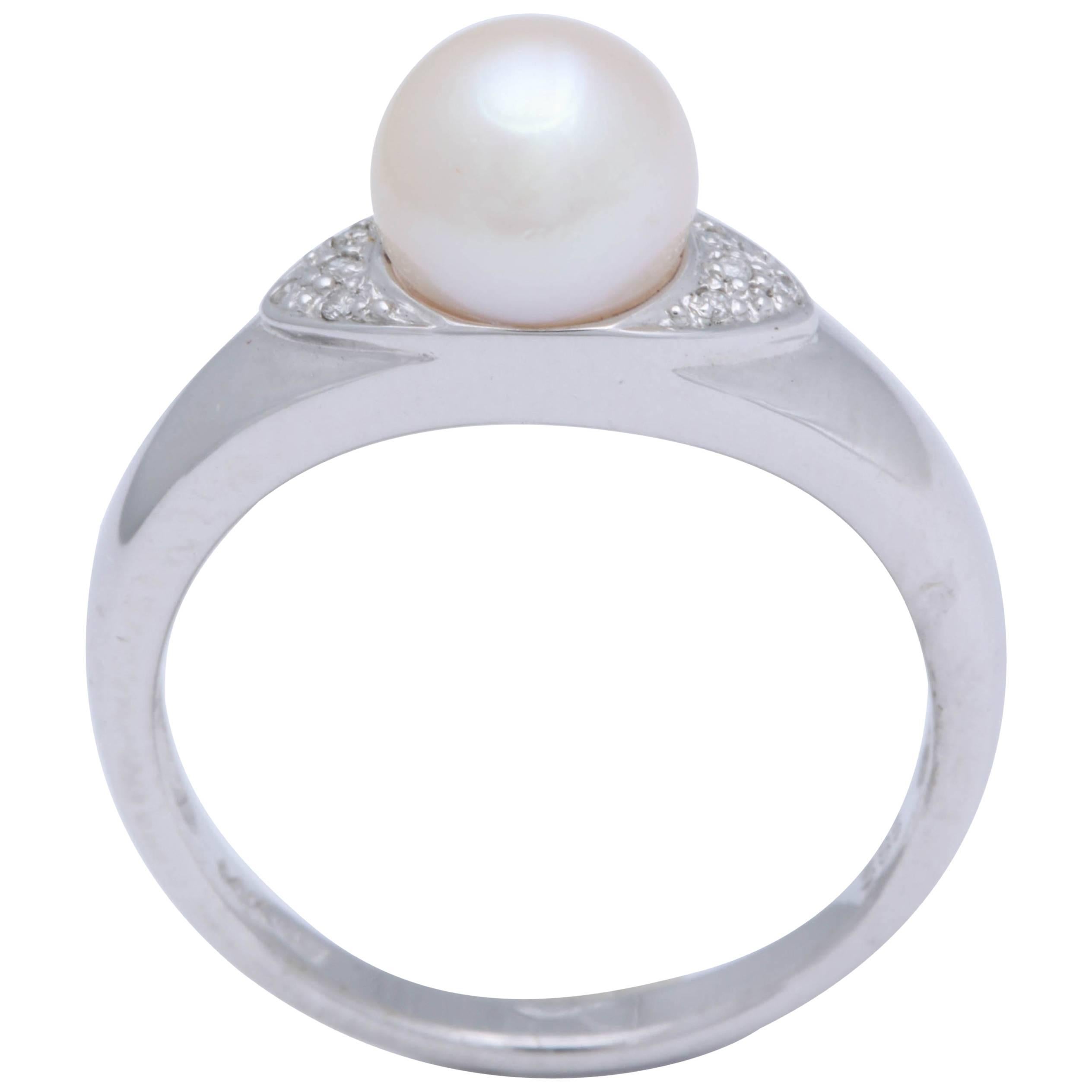 Pearl, Diamond White Gold Ring For Sale