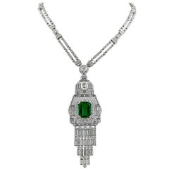 Diamond Emerald Platinum Necklace