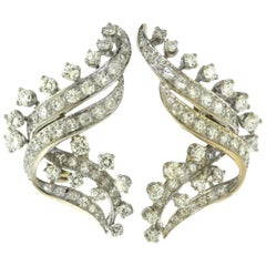 Estate Diamond Swirl Cocktail Statement Earrings in 18 Karat White Gold