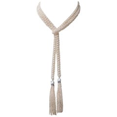 Marina J intricately Woven Pearl Sautoir with Pearl Tassels  Diamond rondales 