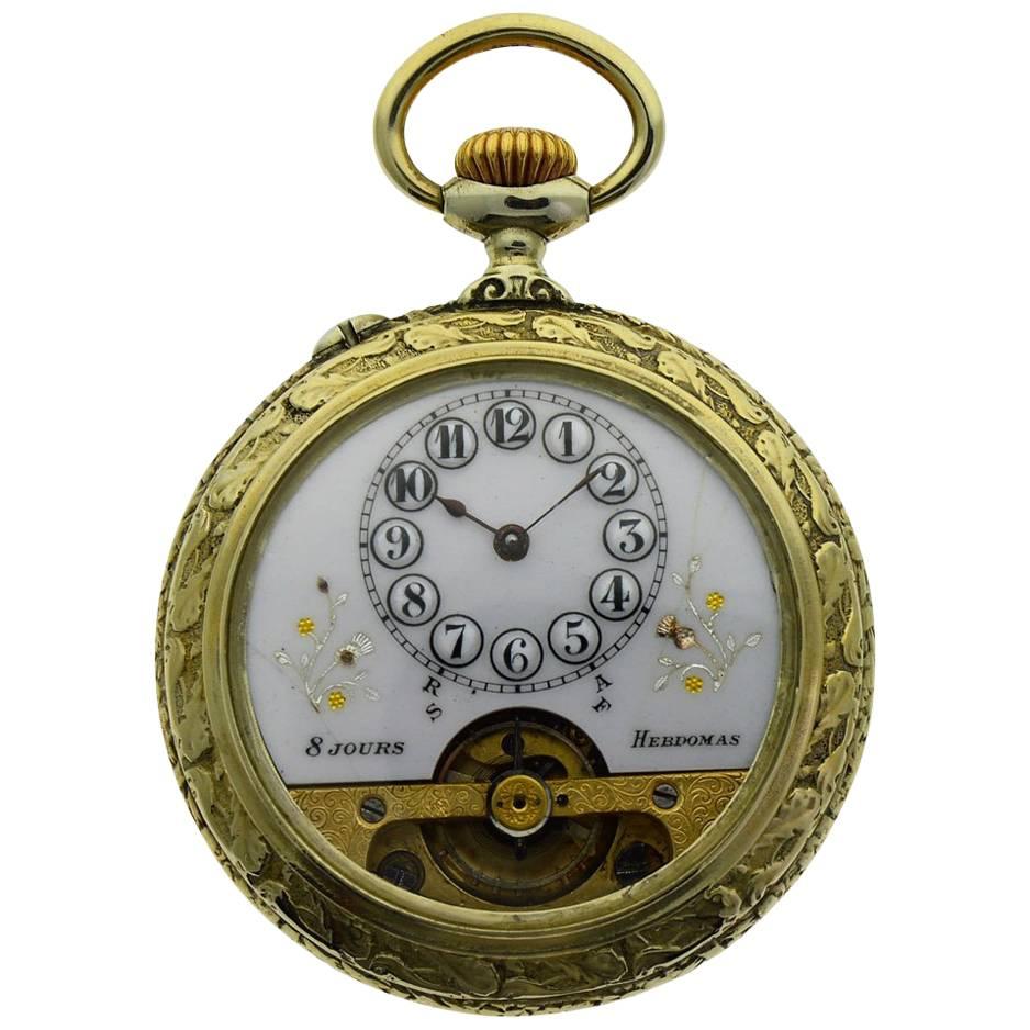 Hebdomas Nickel Silver Eight Day Pocket Watch with Exposed Balance Wheel, 1920s