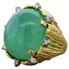 Großer Cabochon Smaragd Diamant Gold Cocktail Ring