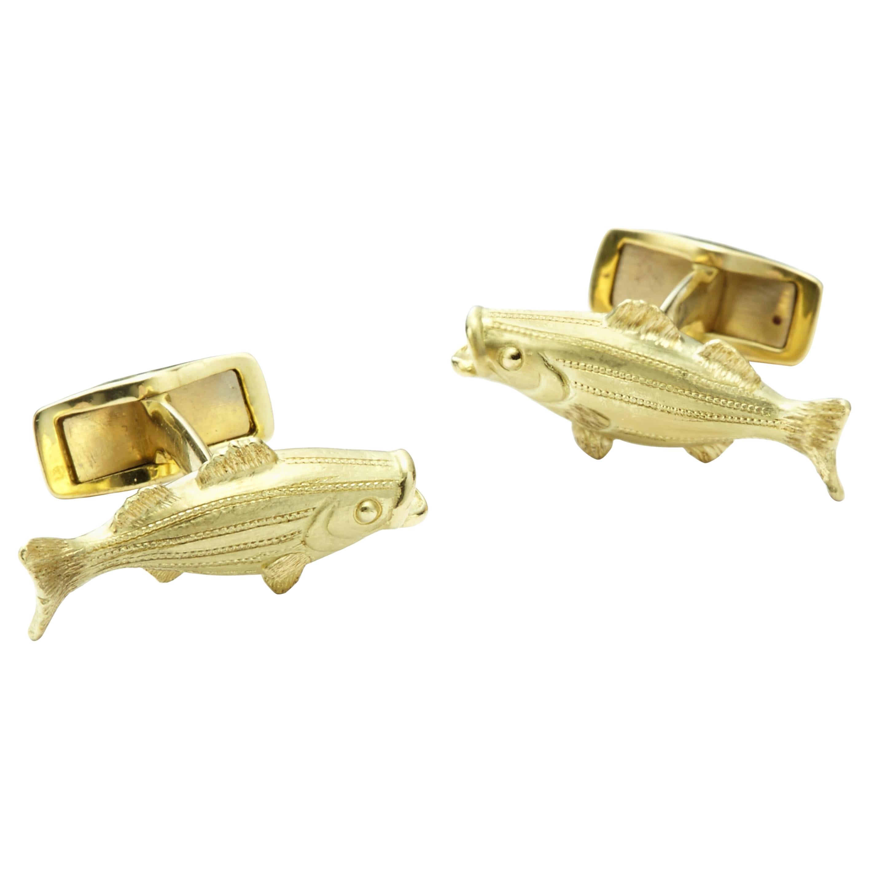 18 Karat Gold Striped Bass Cufflinks