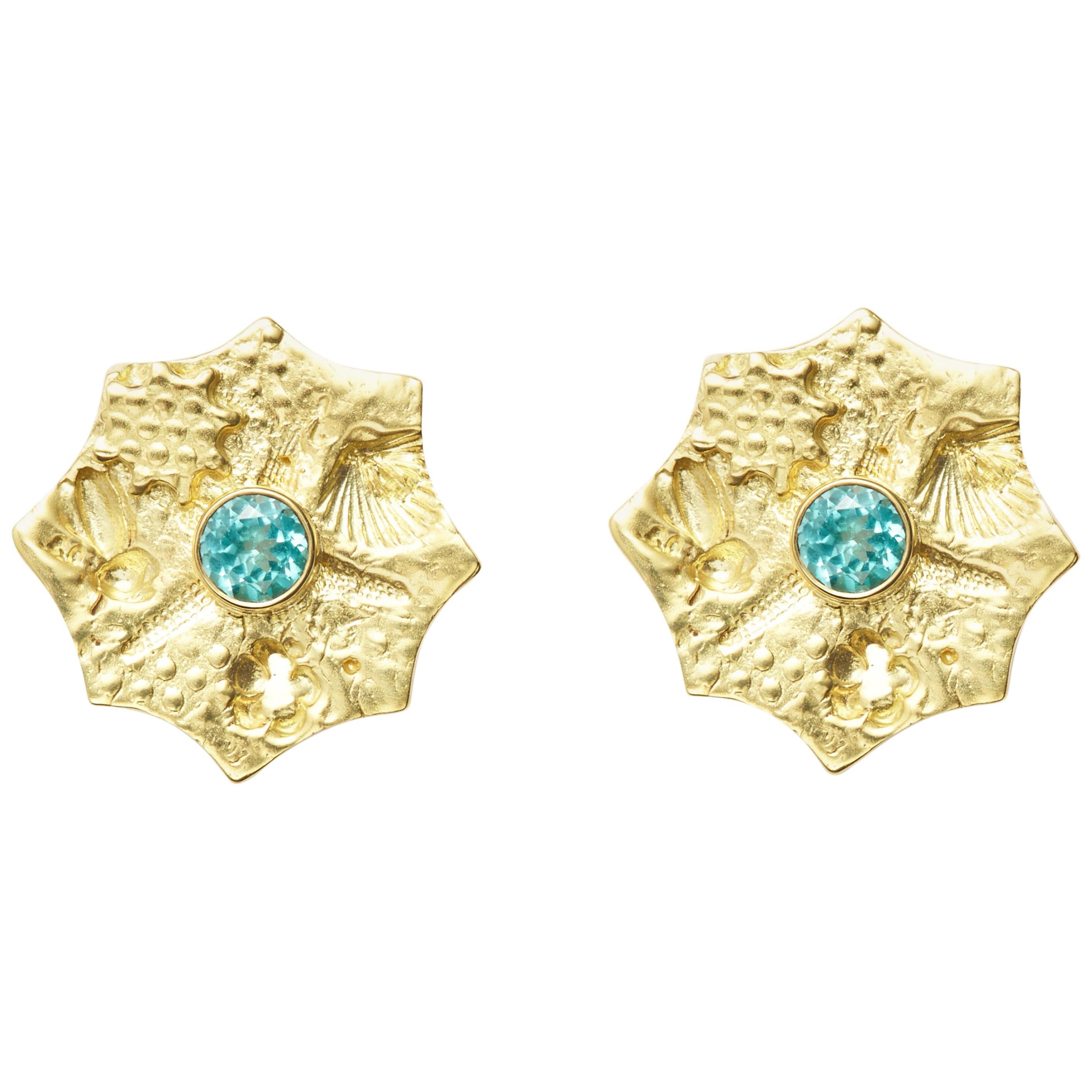 Susan Lister Locke Apatite and 18 Karat Gold Sea Urchin Earrings