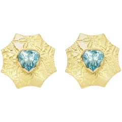 Susan Lister Locke 8.73 Carat Blue Zircon Earrings in 18 Karat Gold