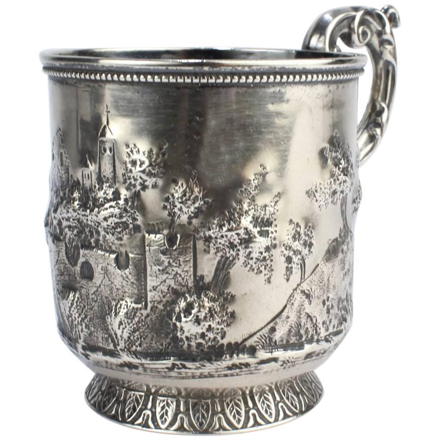 Architectural New Orleans Coin Silver Mug by Adolphe Himmel for Hyde & Goodrich For Sale