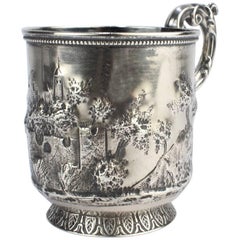 Antique Architectural New Orleans Coin Silver Mug by Adolphe Himmel for Hyde & Goodrich