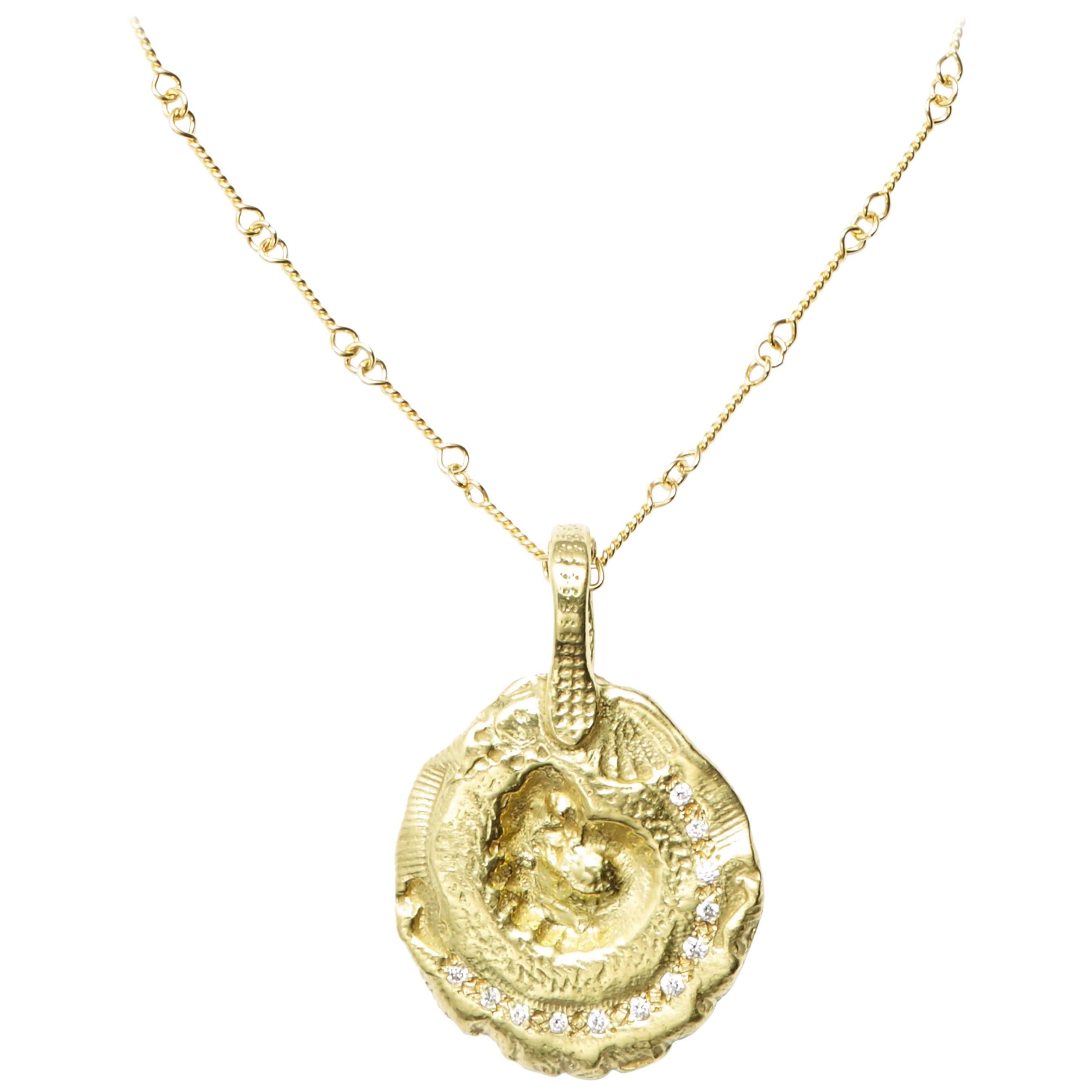Susan Lister Locke The Nautilus Pendant in 18K Yellow Gold with 0.27ct Diamonds For Sale