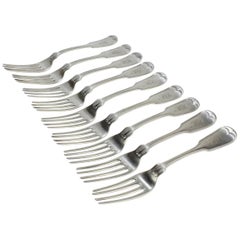 Nine Wood & Hughes New York Coin Silver Fiddle Thread Pattern Dinner Forks