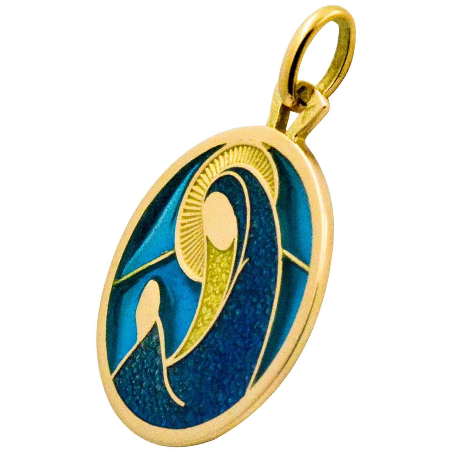 Plique a Jour Virgo 18 Karat Yellow Gold Pendant