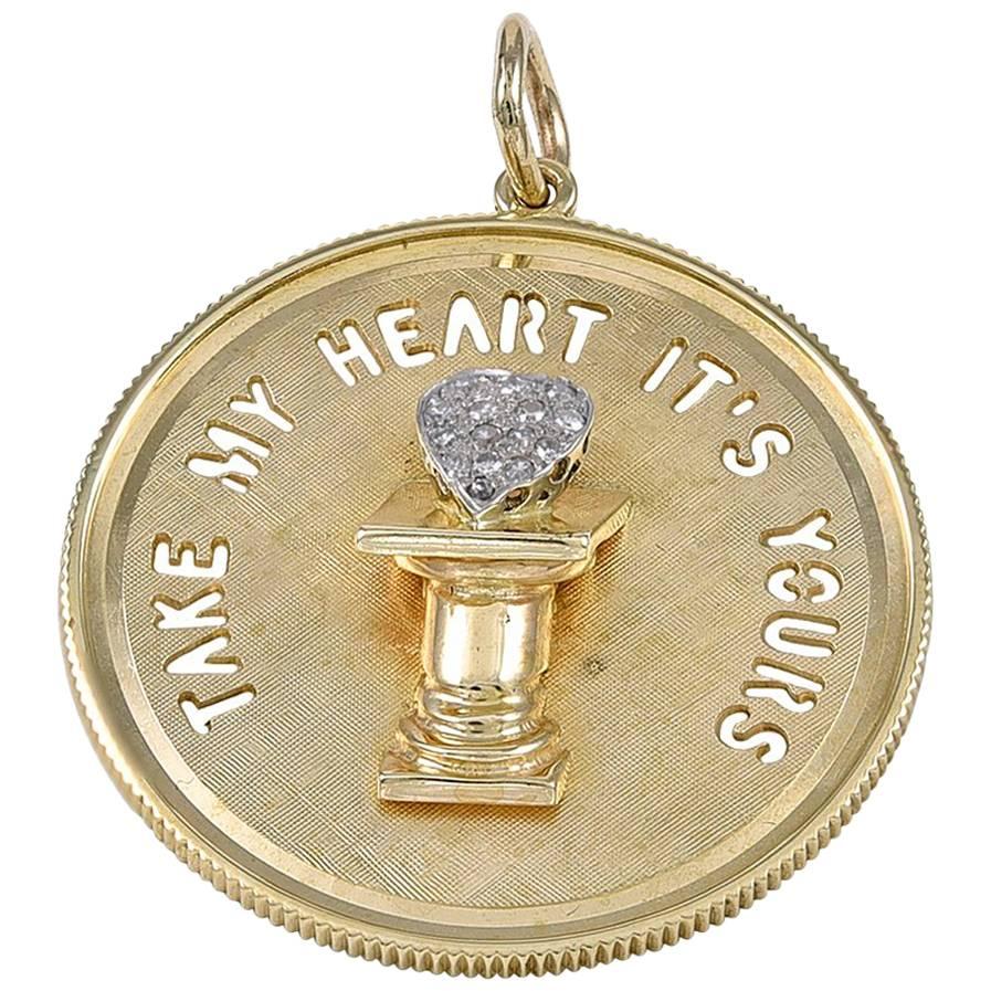 Gold and Diamond Take My Heart Charm