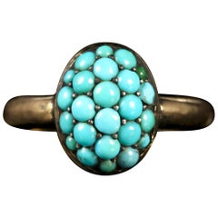 Antique Victorian Pavé Set Turquoise Cluster Ring, circa 1890