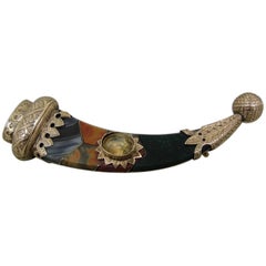 Antique Victorian Scottish Agate Citrine Horn 9 Carat Gold Brooch Pin