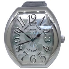 Franck Muller Stainless Steel Silver Heart Motif Dial Leather Band Ladies Watch