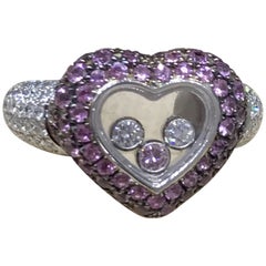 Chopard Happy Diamonds White Gold Diamonds and Pink Sapphires Heart Shape Ring