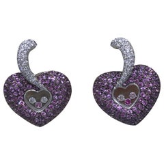 Chopard Happy Diamonds Gold Diamonds and Pink Sapphire Heart Shape Earrings