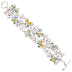 White Gold and Diamond Multi-Color Sapphire Butterfly Strap Bracelet