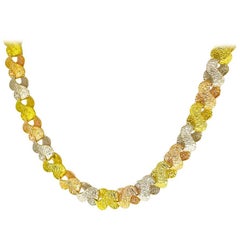 Tres Belle Three-Colors Gold Necklace 18 Karat Yellow and White and Pink Gold