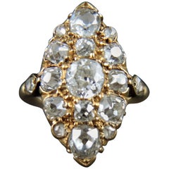 Antique Gold Navette Ring with Old Cut Diamonds, 19th Century