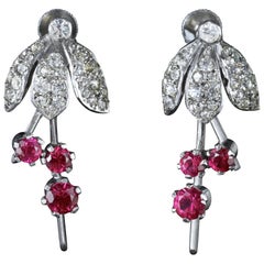 Art Deco Sterling Silver Ruby Paste Fuchsia Drop Earrings, circa 1920