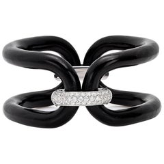 Roberta Collection Bangle 18 Karat Wood Ebony and White Gold and Diamonds