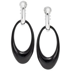 Roberta Collection Pair of Earrings 18 Karat Wood Ebony and White Gold