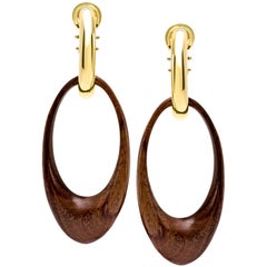 Roberta Collection Pair of Earrings in 18 Karat Yellow Gold and Rosewood