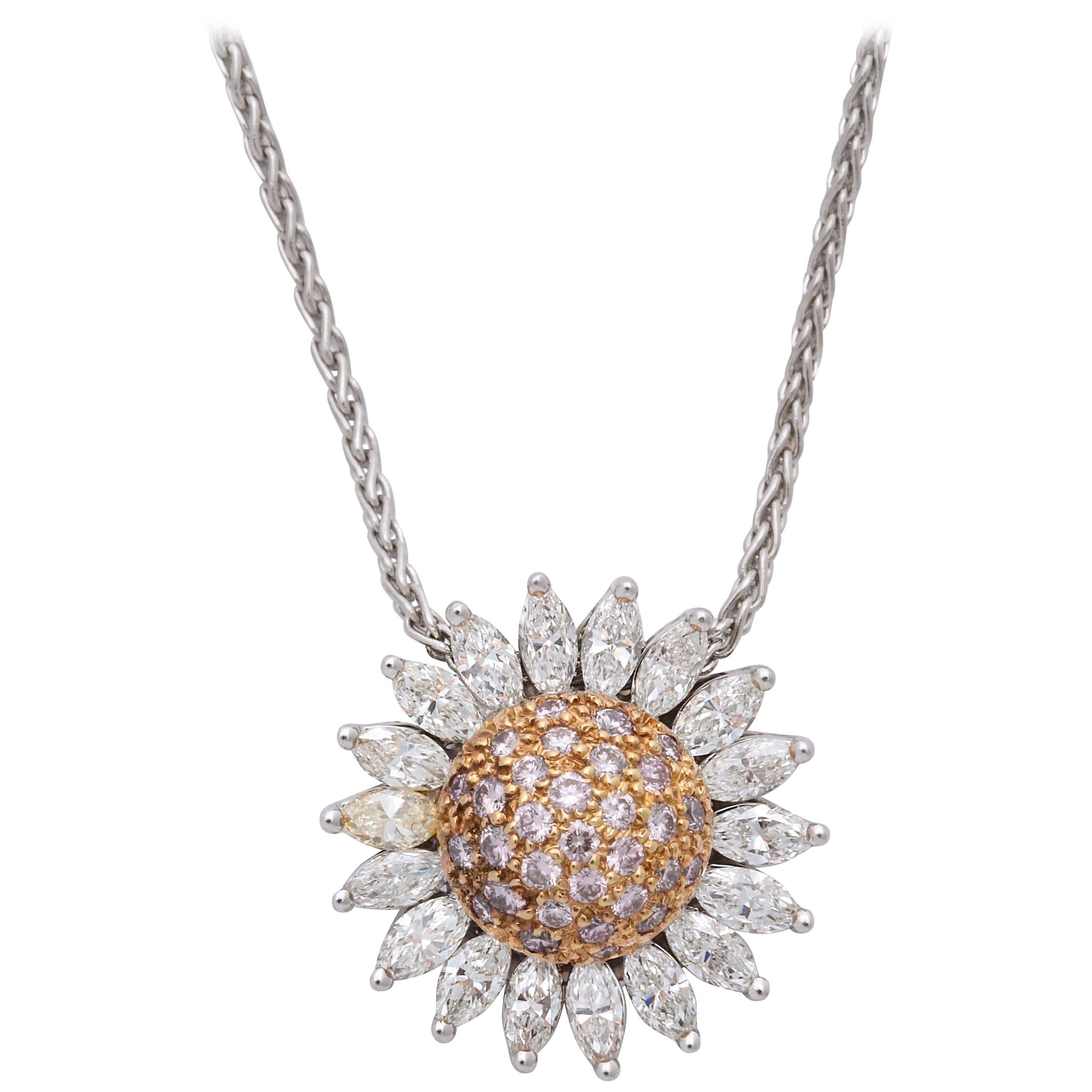 Gold Plated Sunflower Pendant Necklace - Floral Chain, Alloy, Custom Jewelry