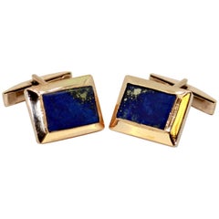 14 Karat Yellow Gold Cufflinks with Lapis Lazuli, 1980s