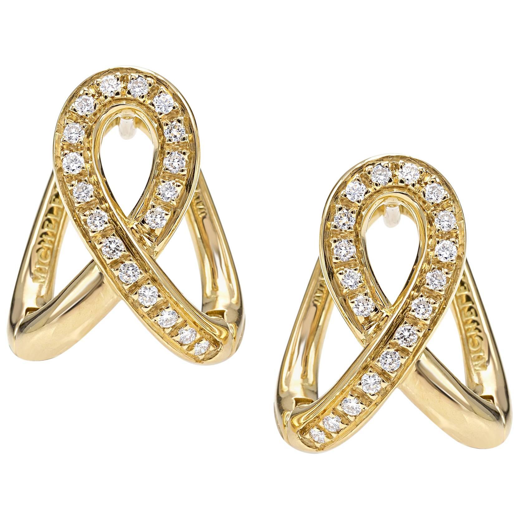 Earrings from the Collection "Essence" 18 Karat Yellow Gold and Diamonds For Sale