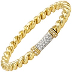 Rope Bangle in 18 Karat Yellow Gold with White Diamonds