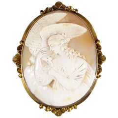 Antique Victorian Carved Shell Cameo Brooch in 15 Carat Gold