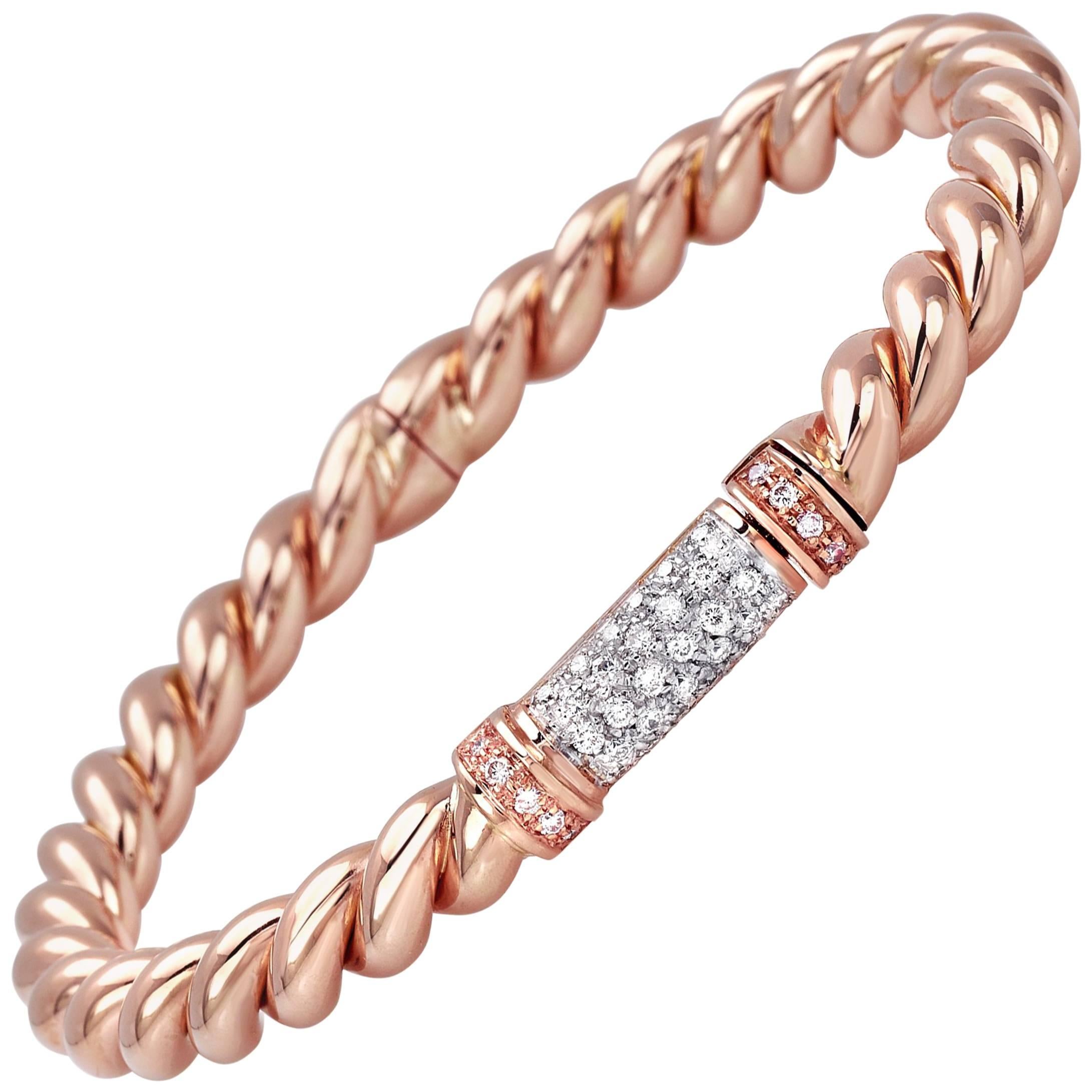 Bangle from the Collection "Rope" 18 Karat Rose Gold and Diamonds For Sale
