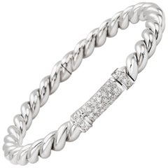 Rope Bangle in 18 Karat White Gold with White Diamonds