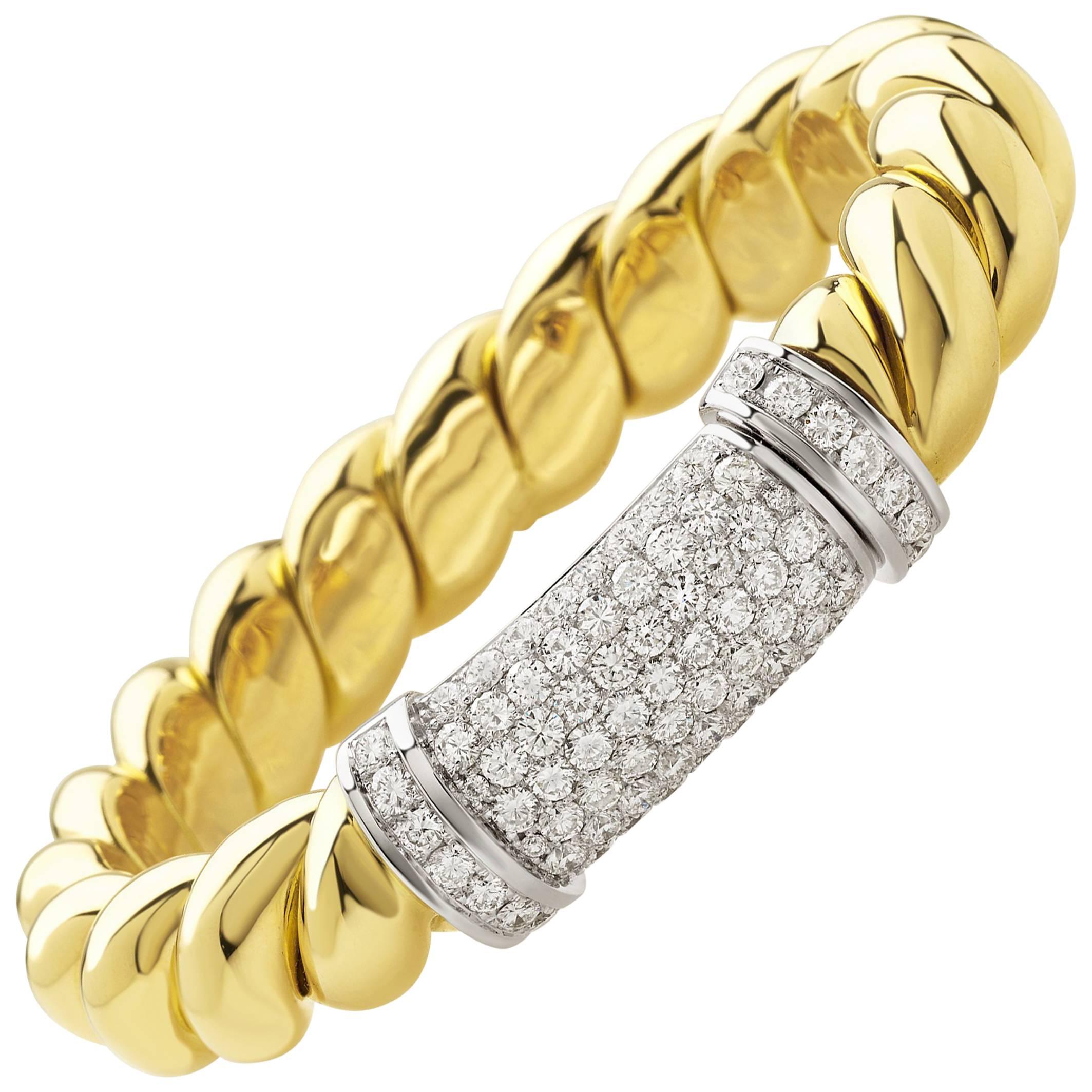 Bracelet jonc de la collection "Rope" en or jaune 18 carats et diamants