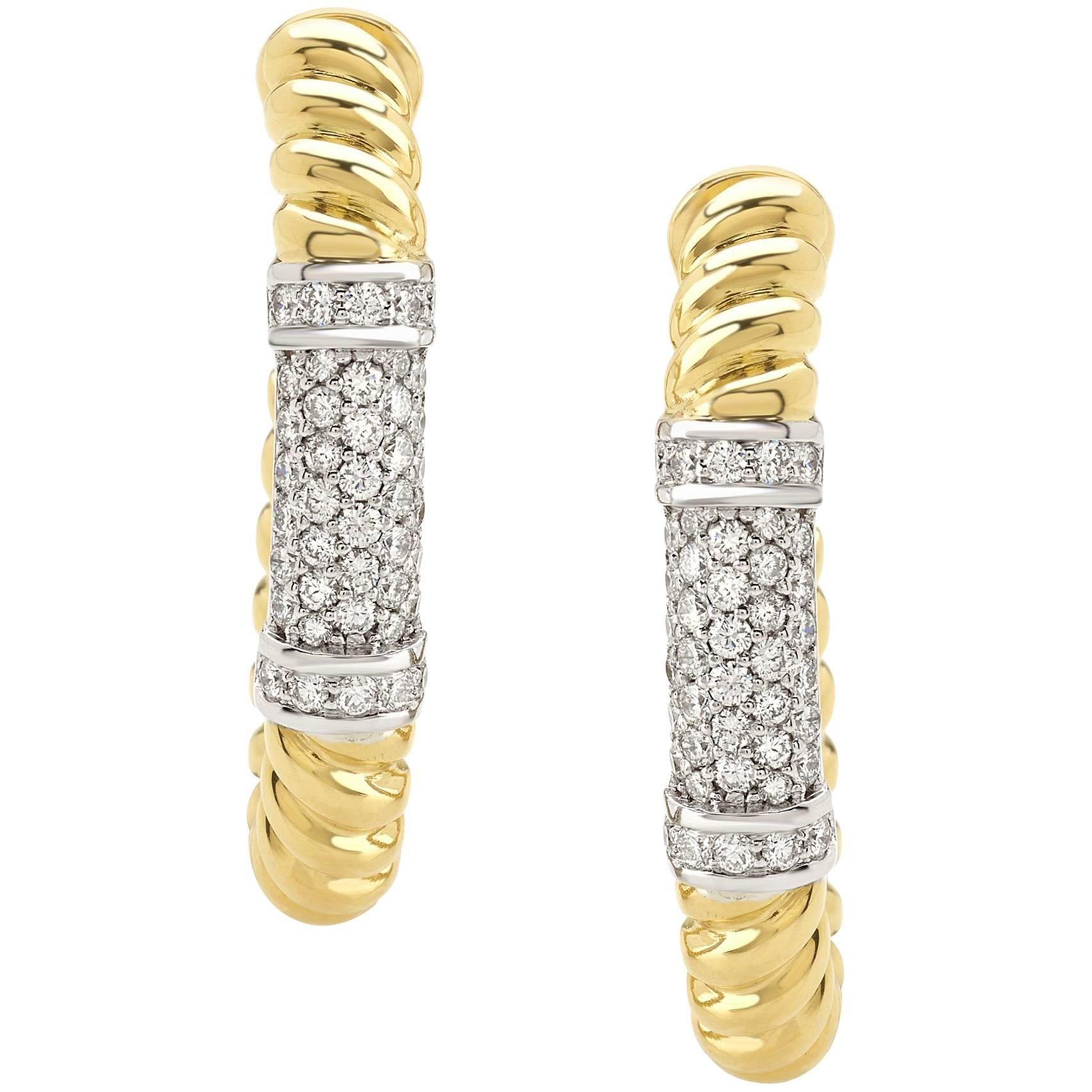 Pair of Earrings from the Collection "Rope" 18 Karat Yellow Gold and Diamonds