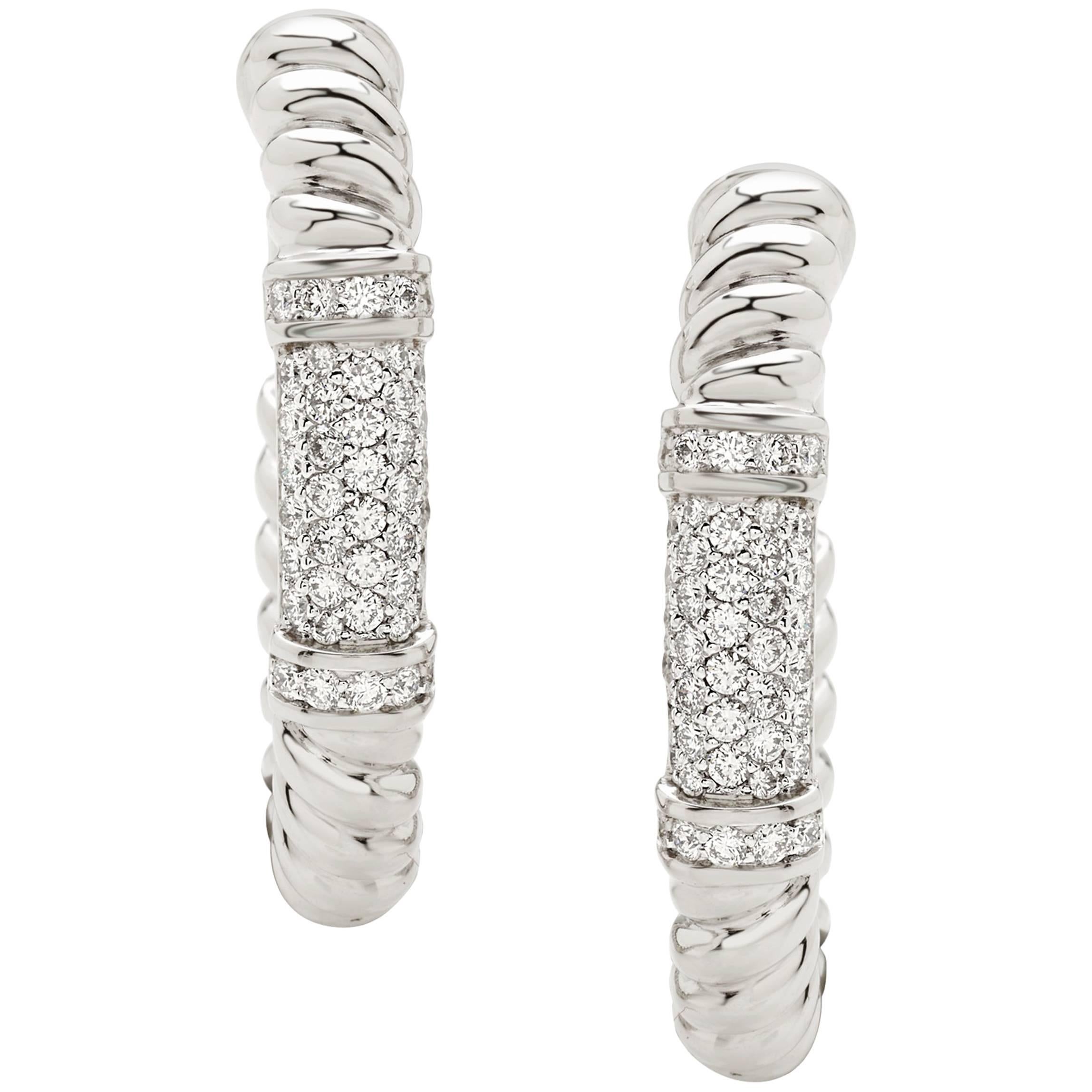 Pair of Earrings from the Collection "Rope" 18 Karat White Gold and Diamonds