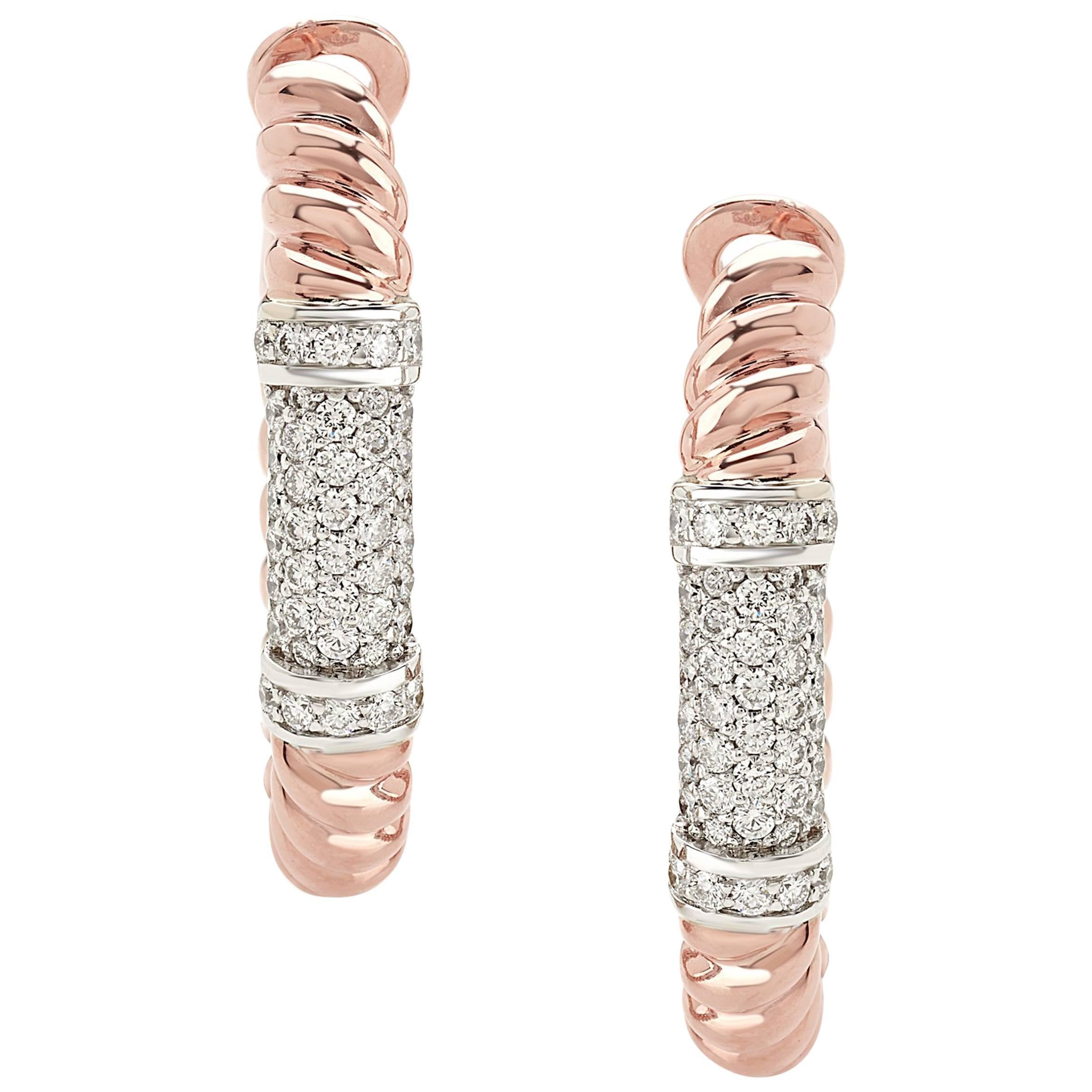 Pair of Earrings from the Collection "Rope" 18 Karat Rose Gold and Diamonds For Sale
