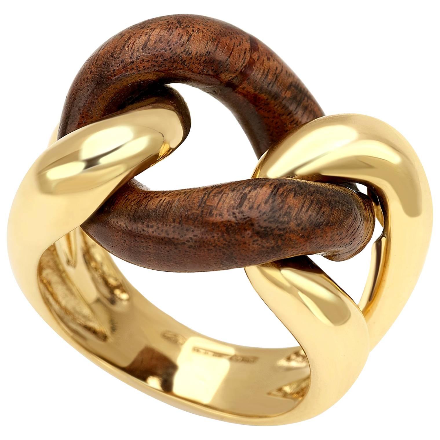 Rosewood Groumette Ring 18 Karat Yellow Gold For Sale