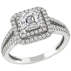 Vintage 1.06 Carat Square Emerald Cut Diamond Double Halo Engagement Ring